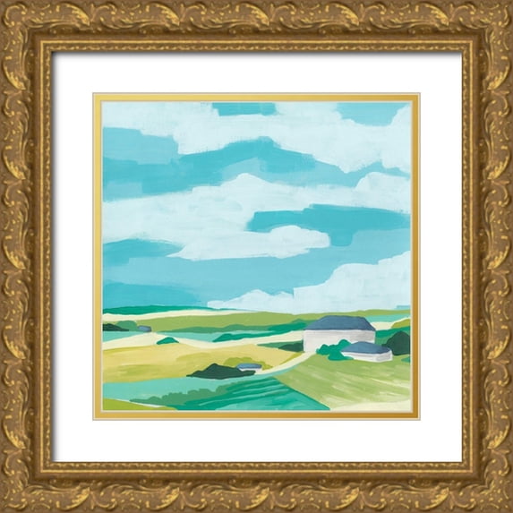 Vess, June Erica 15x15 Gold Ornate Wood Framed with Double Matting Museum Art Print Titled - Village Valley II