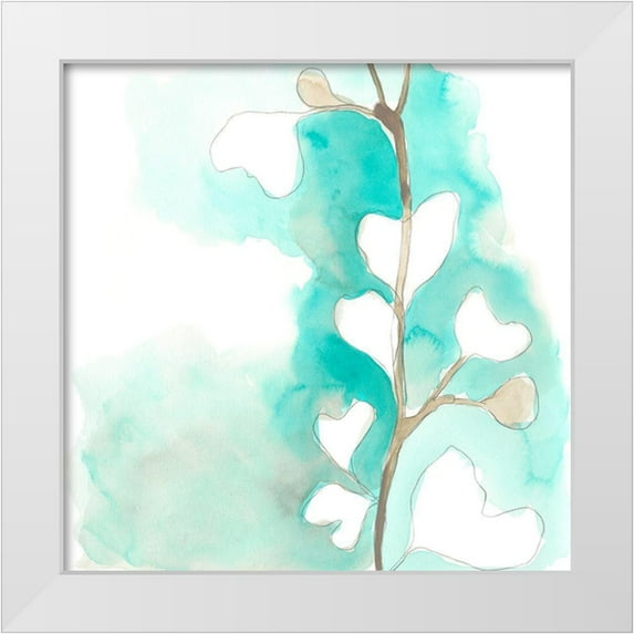 Vess, June Erica 15x15 White Modern Wood Framed Museum Art Print Titled - Teal and Ochre Ginko III