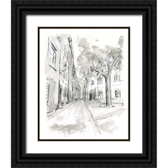 Vess, June Erica 15x18 Black Ornate Wood Framed with Double Matting Museum Art Print Titled - European City Sketch II