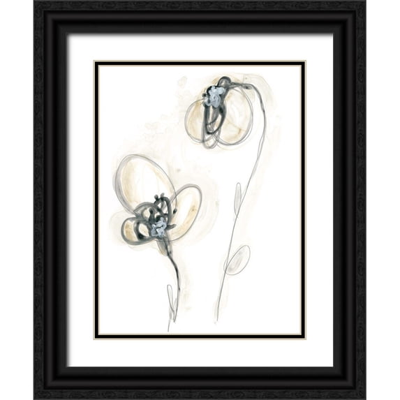 Vess, June Erica 15x18 Black Ornate Wood Framed with Double Matting Museum Art Print Titled - Monochrome Floral Study VIII