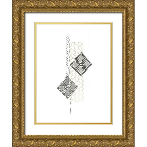 Vess, June Erica 15x18 Gold Ornate Wood Framed with Double Matting Museum Art Print Titled - Block Print Composition III