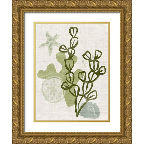 Vess, June Erica 15x18 Gold Ornate Wood Framed with Double Matting Museum Art Print Titled - Coral Blockprint I