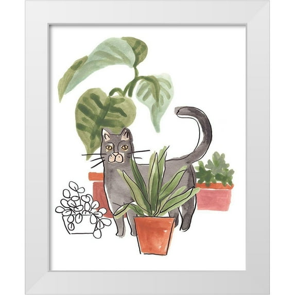 Vess, June Erica 15x18 White Modern Wood Framed Museum Art Print Titled - Purrfect Plants I