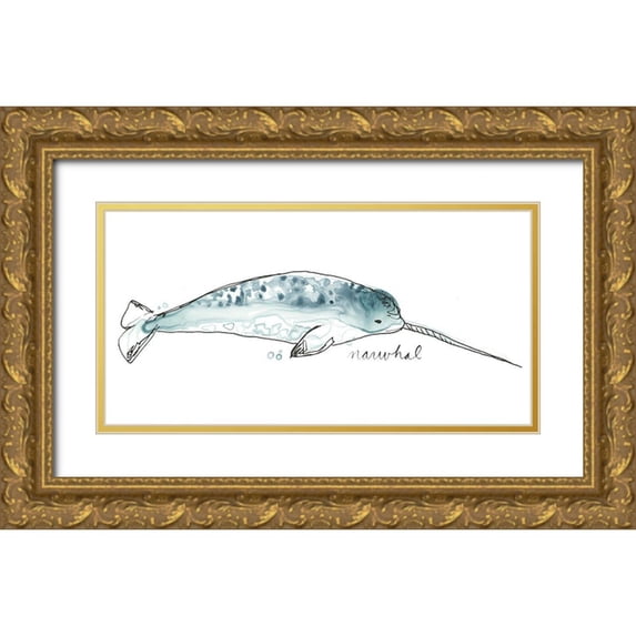 Vess, June Erica 18x11 Gold Ornate Wood Framed with Double Matting Museum Art Print Titled - Cetacea Narwhal