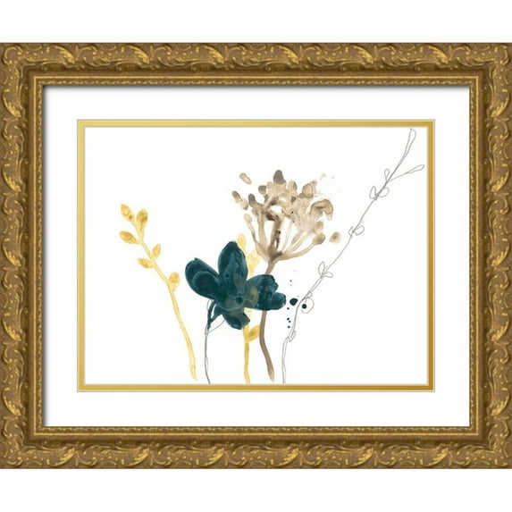 Vess, June Erica 18x15 Gold Ornate Wood Framed with Double Matting Museum Art Print Titled - Navy Garden Inspiration IX