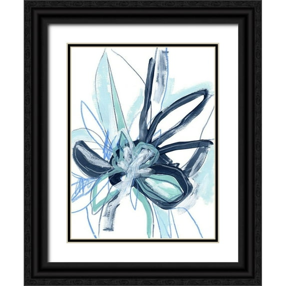 Vess, June Erica 19x24 Black Ornate Wood Framed with Double Matting Museum Art Print Titled - Blue Floral Burst I