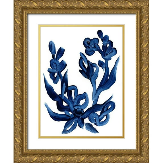 Vess, June Erica 19x24 Gold Ornate Wood Framed with Double Matting Museum Art Print Titled - Indigo Brush Blooms I