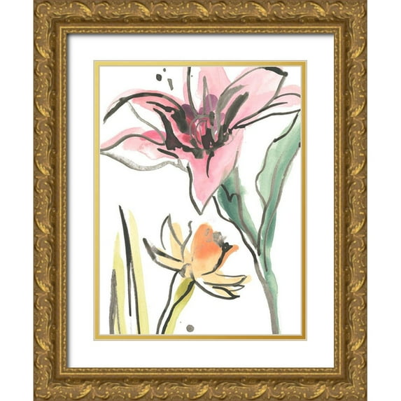 Vess, June Erica 19x24 Gold Ornate Wood Framed with Double Matting Museum Art Print Titled - Ink Wash Garden II