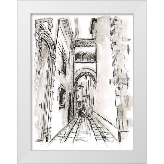 Vess, June Erica 19x24 White Modern Wood Framed Museum Art Print Titled - Europe Street Sketches II