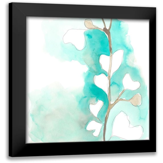 Vess, June Erica 20x20 Black Modern Framed Museum Art Print Titled - Teal and Ochre Ginko III