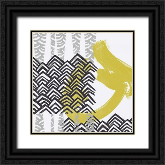 Vess, June Erica 20x20 Black Ornate Wood Framed with Double Matting Museum Art Print Titled - Block Print Abstract IX