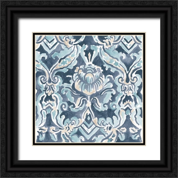 Vess, June Erica 20x20 Black Ornate Wood Framed with Double Matting Museum Art Print Titled - Blue And Khaki Motif IV
