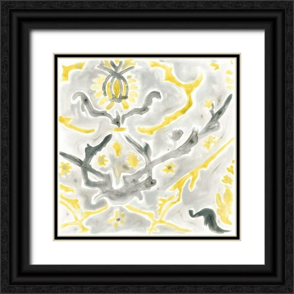 Vess, June Erica 20x20 Black Ornate Wood Framed with Double Matting Museum Art Print Titled - Citron Damask Tile VI