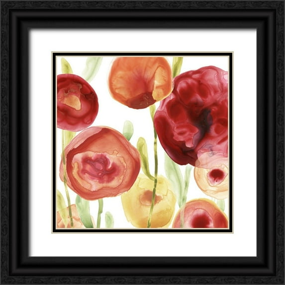 Vess, June Erica 20x20 Black Ornate Wood Framed with Double Matting Museum Art Print Titled - Poppy Patch IV
