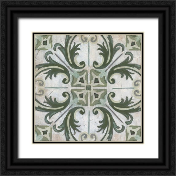Vess, June Erica 20x20 Black Ornate Wood Framed with Double Matting Museum Art Print Titled - Vintage Verdigris Tile I