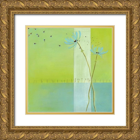 Vess, June Erica 20x20 Gold Ornate Wood Framed with Double Matting Museum Art Print Titled - Blue Seedlings IV