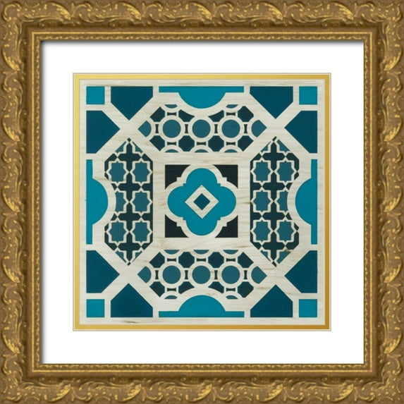 Vess, June Erica 20x20 Gold Ornate Wood Framed with Double Matting Museum Art Print Titled - Embellished Indigo Lattice V
