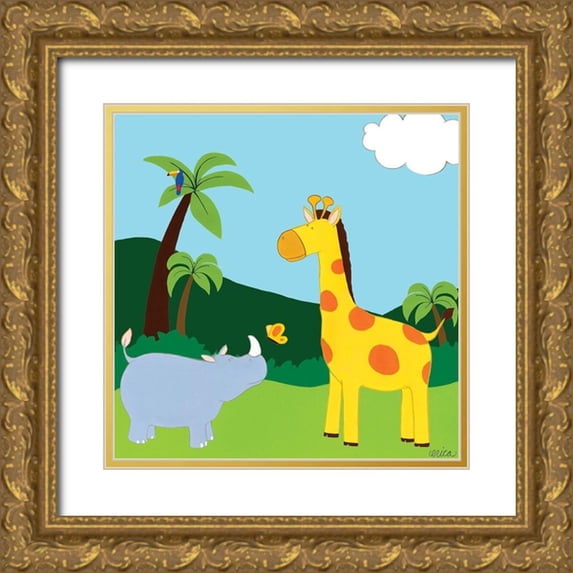 Vess, June Erica 20x20 Gold Ornate Wood Framed with Double Matting Museum Art Print Titled - Jungle Jamboree I