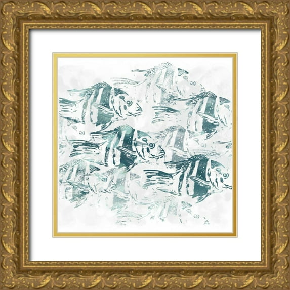 Vess, June Erica 20x20 Gold Ornate Wood Framed with Double Matting Museum Art Print Titled - Sealife Batik I