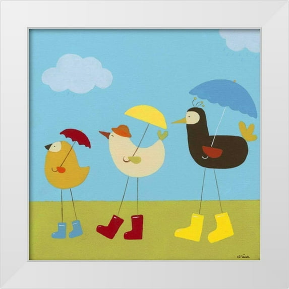 Vess, June Erica 20x20 White Modern Wood Framed Museum Art Print Titled - Rainy Day Birds II