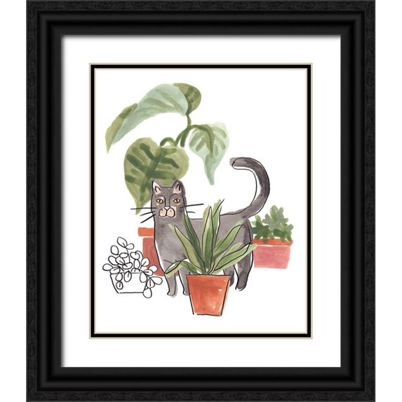 Vess, June Erica 20x24 Black Ornate Wood Framed with Double Matting Museum Art Print Titled - Purrfect Plants I