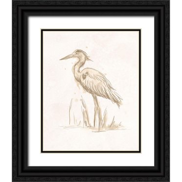 Vess, June Erica 20x24 Black Ornate Wood Framed with Double Matting Museum Art Print Titled - Sepia Heron I