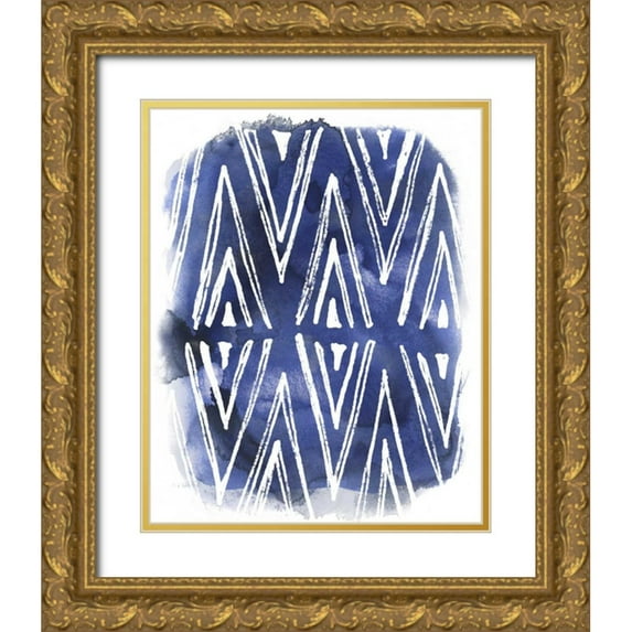 Vess, June Erica 20x24 Gold Ornate Wood Framed with Double Matting Museum Art Print Titled - Indigo Batik Vignette II