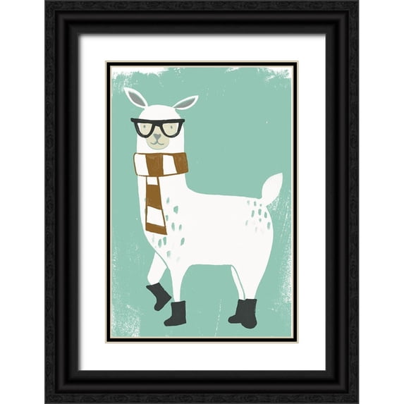 Vess, June Erica 23x32 Black Ornate Wood Framed with Double Matting Museum Art Print Titled - Bundle Up Llama II