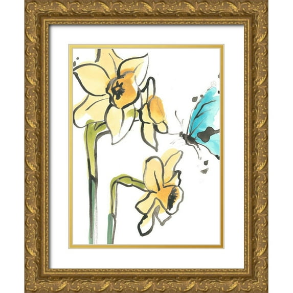 Vess, June Erica 25x32 Gold Ornate Wood Framed with Double Matting Museum Art Print Titled - Ink Wash Garden I