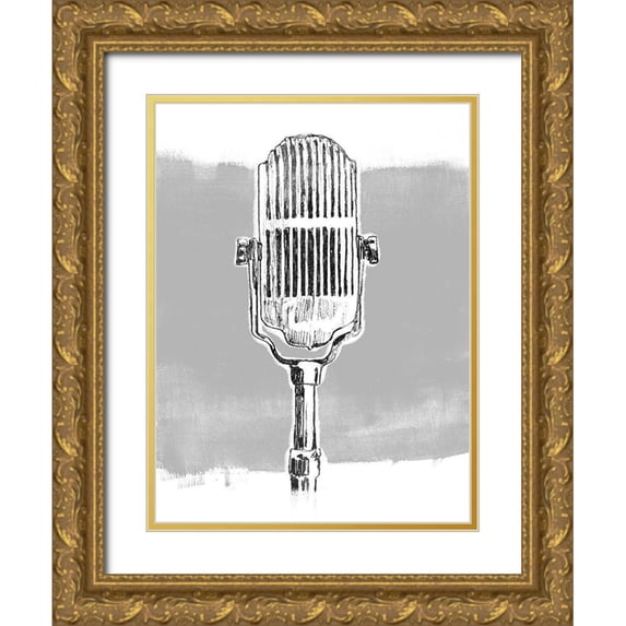 Vess, June Erica 25x32 Gold Ornate Wood Framed with Double Matting Museum Art Print Titled - Monochrome Microphone II