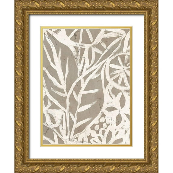 Vess, June Erica 25x32 Gold Ornate Wood Framed with Double Matting Museum Art Print Titled - Mudcloth Foliage I