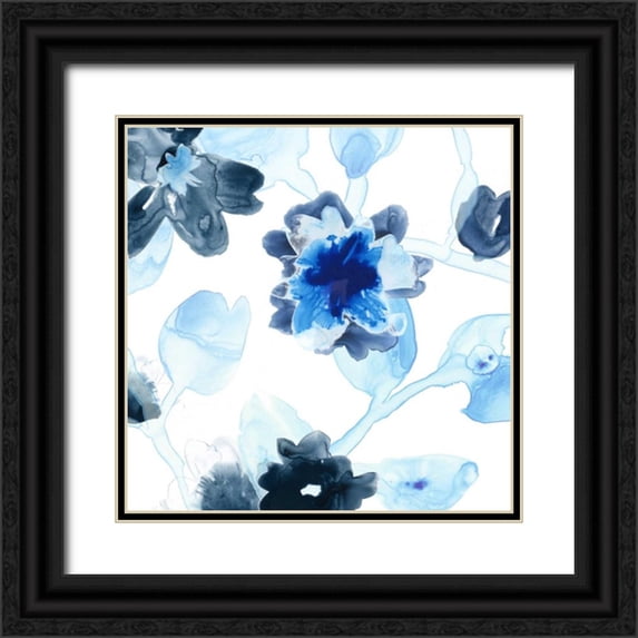 Vess, June Erica 26x26 Black Ornate Wood Framed with Double Matting Museum Art Print Titled - Blue Gossamer Garden I