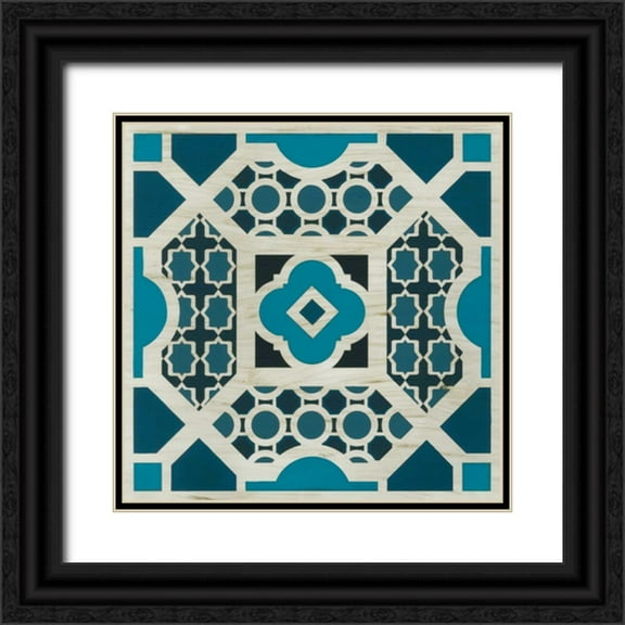 Vess, June Erica 26x26 Black Ornate Wood Framed with Double Matting Museum Art Print Titled - Embellished Indigo Lattice V