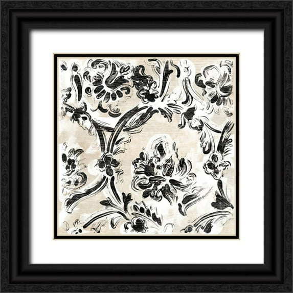 Vess, June Erica 26x26 Black Ornate Wood Framed with Double Matting Museum Art Print Titled - Parchment Brocade I
