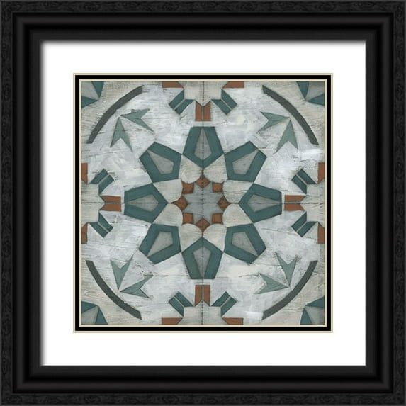 Vess, June Erica 26x26 Black Ornate Wood Framed with Double Matting Museum Art Print Titled - Verdigris Tile I