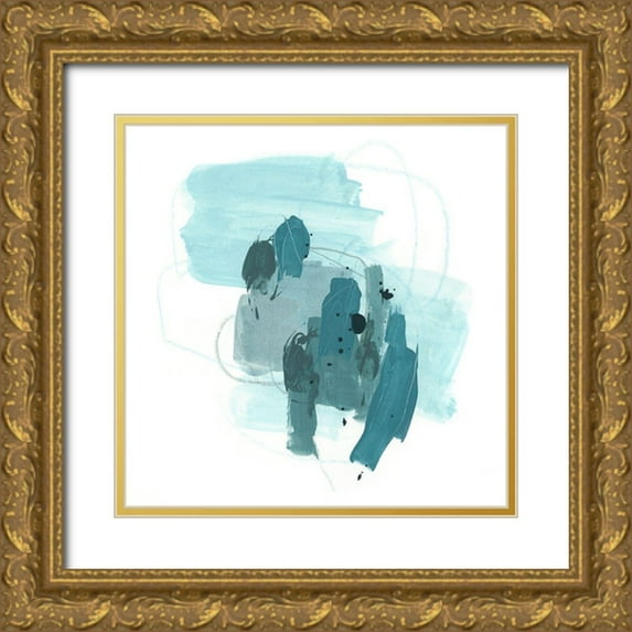 Vess, June Erica 26x26 Gold Ornate Wood Framed with Double Matting Museum Art Print Titled - Aqua Stellar I
