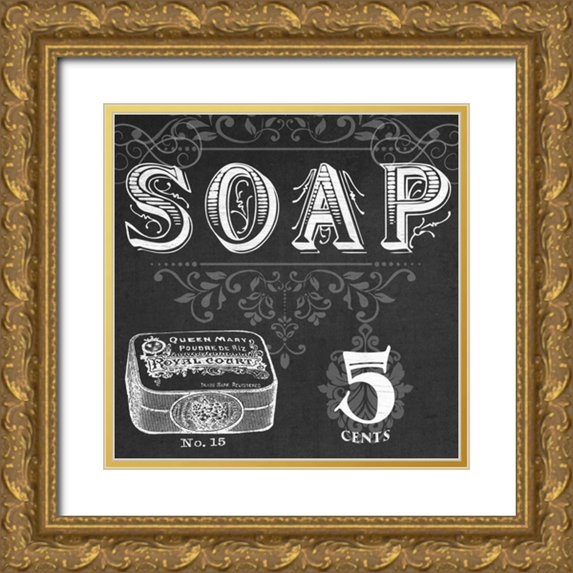 Vess, June Erica 26x26 Gold Ornate Wood Framed with Double Matting Museum Art Print Titled - Chalkboard Bath Signs I