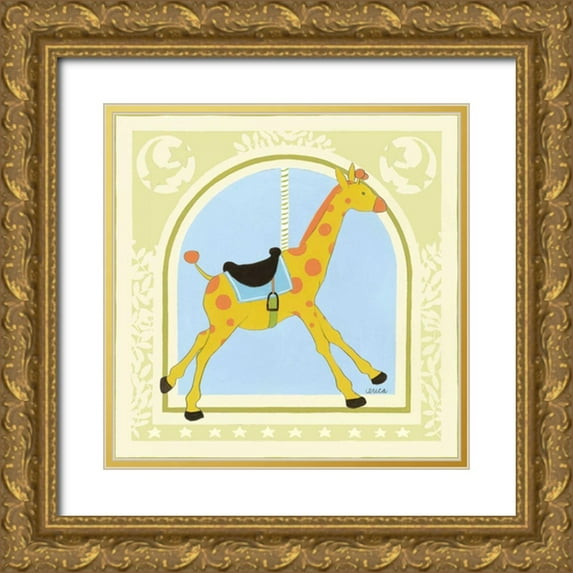 Vess, June Erica 26x26 Gold Ornate Wood Framed with Double Matting Museum Art Print Titled - Giraffe Carousel