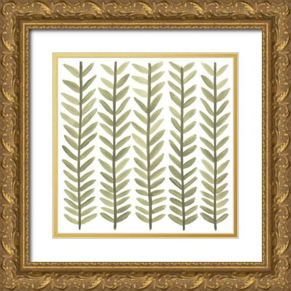 Vess, June Erica 26x26 Gold Ornate Wood Framed with Double Matting Museum Art Print Titled - Greenery Motif VII