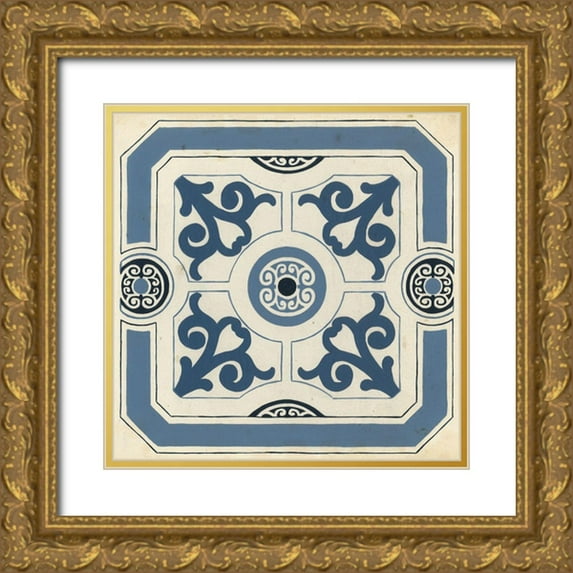 Vess, June Erica 26x26 Gold Ornate Wood Framed with Double Matting Museum Art Print Titled - Indigo Motif III