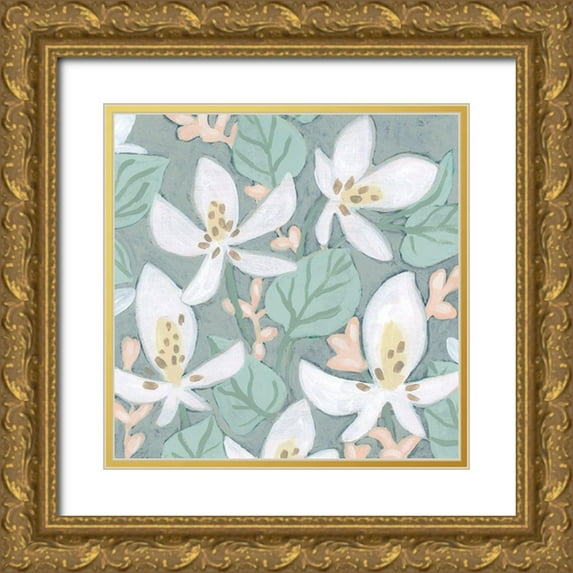 Vess, June Erica 26x26 Gold Ornate Wood Framed with Double Matting Museum Art Print Titled - Pastel Garden Fresco II