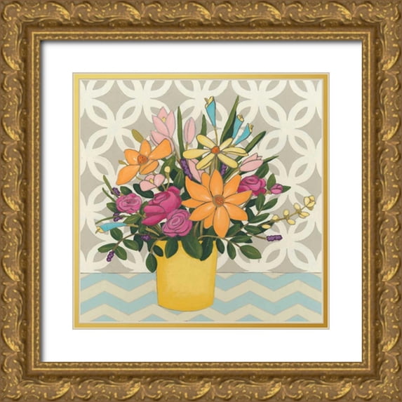 Vess, June Erica 26x26 Gold Ornate Wood Framed with Double Matting Museum Art Print Titled - Patterns and Petals II