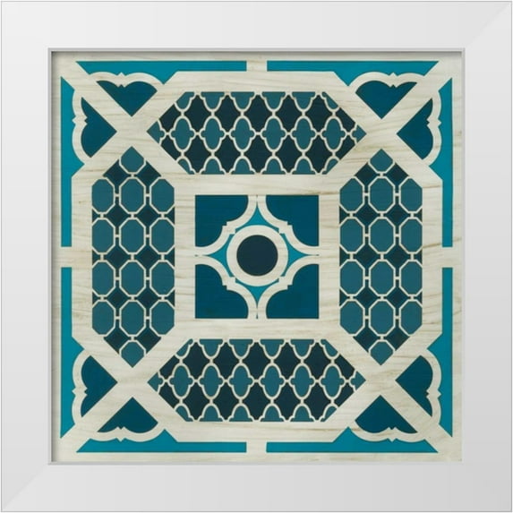 Vess, June Erica 26x26 White Modern Wood Framed Museum Art Print Titled - Embellished Indigo Lattice IV