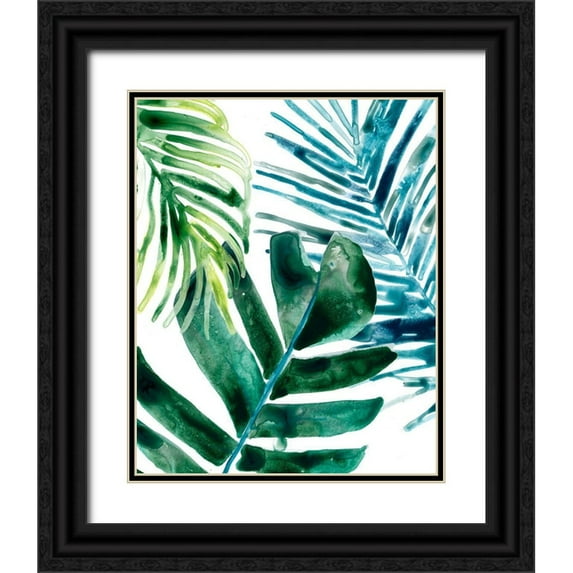 Vess, June Erica 26x32 Black Ornate Wood Framed with Double Matting Museum Art Print Titled - Tropical Leaf Medley I