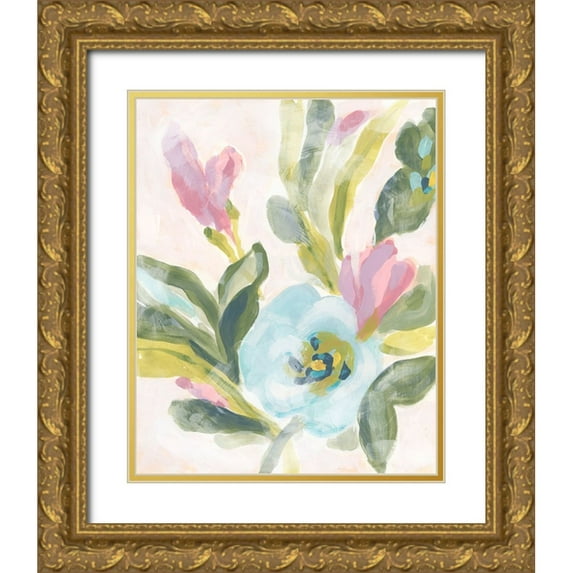 Vess, June Erica 26x32 Gold Ornate Wood Framed with Double Matting Museum Art Print Titled - Floral Breeze Fresco II