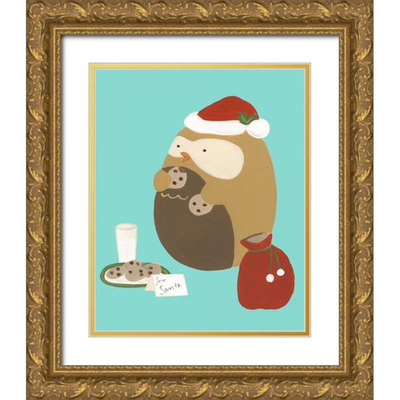Vess, June Erica 26x32 Gold Ornate Wood Framed with Double Matting Museum Art Print Titled - Happy Owlidays IX
