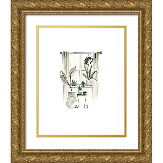 Vess, June Erica 26x32 Gold Ornate Wood Framed with Double Matting Museum Art Print Titled - The Plant Ladys Window I