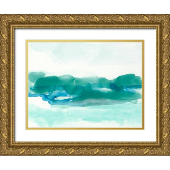 Vess, June Erica 32x25 Gold Ornate Wood Framed with Double Matting Museum Art Print Titled - Teal Coast I