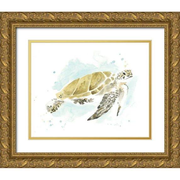 Vess, June Erica 32x26 Gold Ornate Wood Framed with Double Matting Museum Art Print Titled - Watercolor Sea Turtle Study I