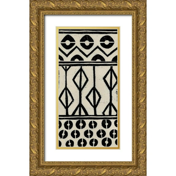Vess, June Erica 9x14 Gold Ornate Wood Framed with Double Matting Museum Art Print Titled - Tribal Pattern in Cream I